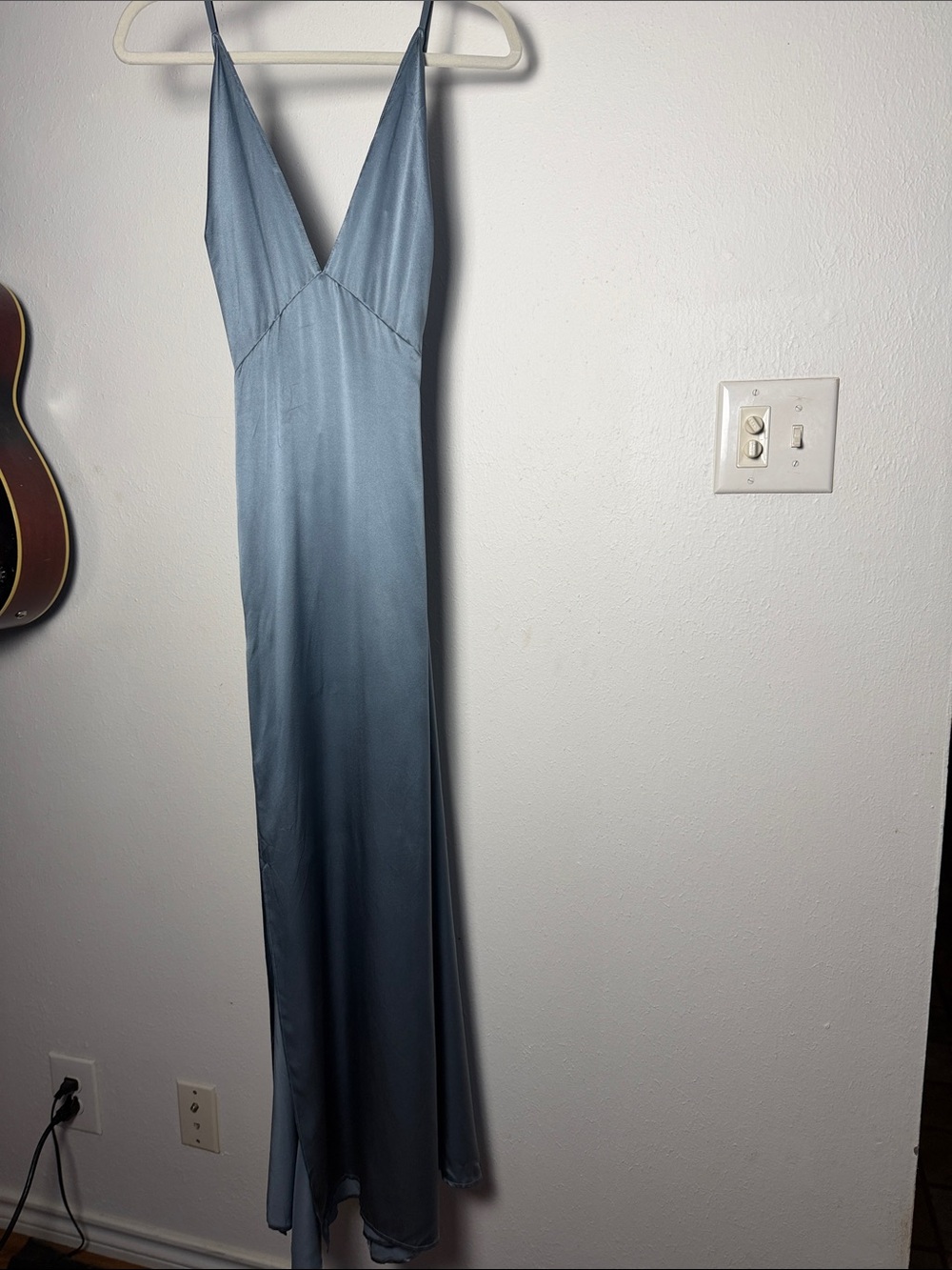 REFORMATION Dusty Blue Satin Maxi Slip Dress